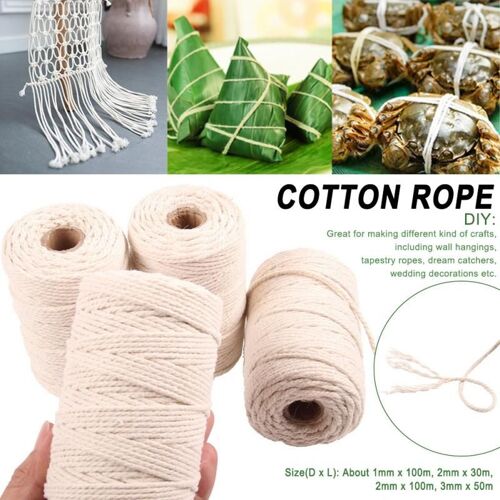 Xue 1-3mm Beige Coton Torsadé Tressé Corde Bricolage À La Main Textile À La Maison Accessoires Artisanat Macramé Chaîne Décoration De Mariage