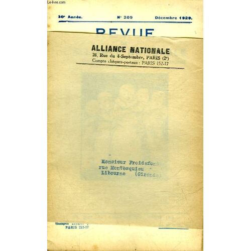 Revue De L'alliance Nationale - 30° Annee - N°209