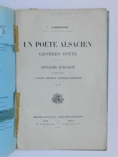 Un Poète Alsacien : Georges Spetz