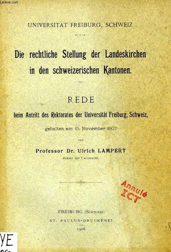 Die Rechtliche Stellung Der Landeskirchen In Den Schweizerischen Kantonen