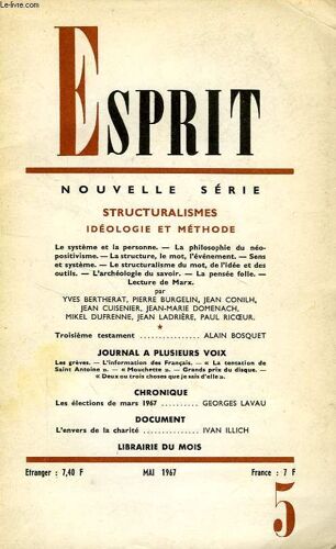 Esprit, Nouvelle Serie, 35e Annee, N° 360, Mai 1967, Structuralismes, Ideologie Et Methode