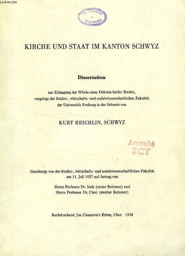 Kirche Und Staat Im Kanton Schwyz (Dissertation)
