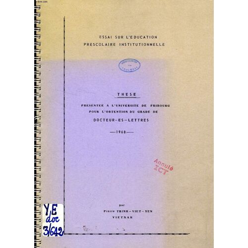 Essai Sur L'education Prescolaire Institutionnelle (These)