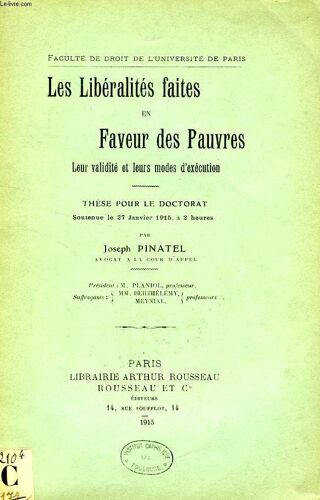 Les Liberalites Faites En Faveur Des Pauvres, Leur Validite Et Leurs Modes D'execution (These)