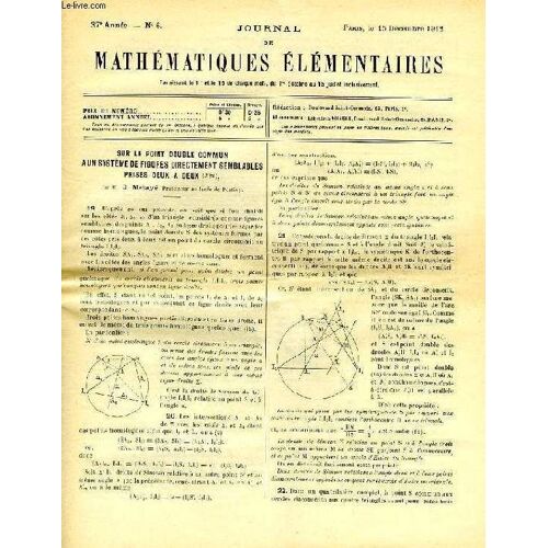 Journal De Mathematiques Elementaires, 37e Annee, N° 6, 15 Dec. 1912