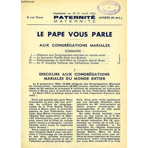 Paternite Maternite, Supplement Au N° 59 (Avril 1955)