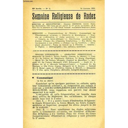 Semaine Religieuse De Rodez, N° 2, Jan. 1954