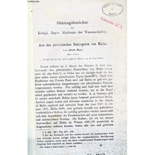 Sitzungsberichte Der Königl. Bayer. Akademie Der Wissenschaften., Aus Den Phönikischen Nekropolen Von Malta (Photocopie)