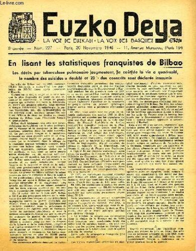 Euzko Deya, La Voz De Euzkadi, La Voix Des Basques, Xe Annee, N° 227, Nov. 1945