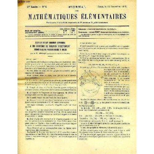 Journal De Mathematiques Elementaires, 37e Annee, N° 4, 15 Nov. 1912