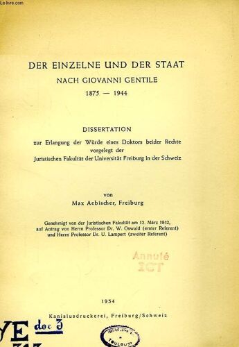 Der Einzelne Und Der Staat Nach Giovanni Gentile, 1875-1944 (Dissertation)