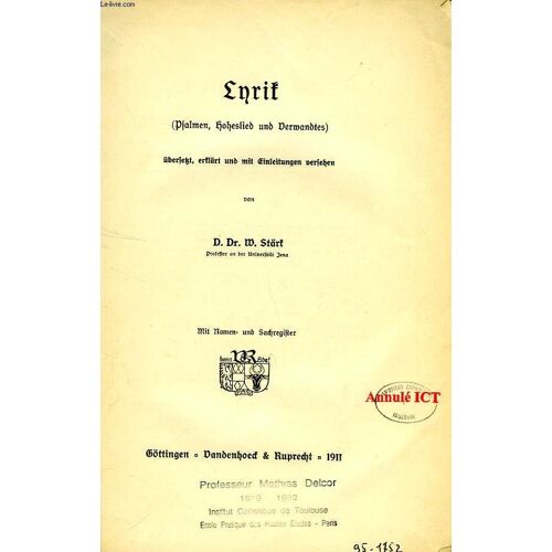 Lyrik (Psalmen, Hoheslied Und Verwandtes)