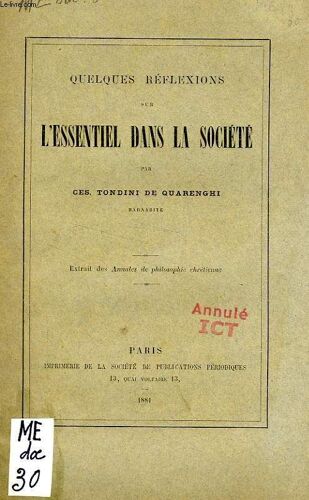 Quelques Reflexions Sur L'essentiel Dns La Societe