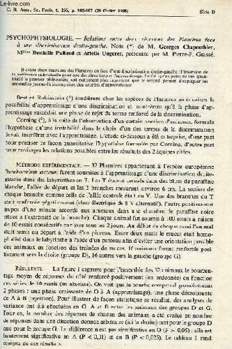 Relations Entre Deux Reactions Des Planaires Face A Une Discrimination Droite-Gauche, Note