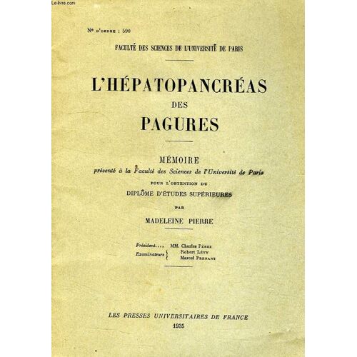 L'hepatopancreas Des Pagures, Memoire