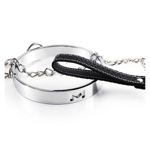 Collier Bdsm En Métal Avec Laisse Chaine En Cuir - Medium - M