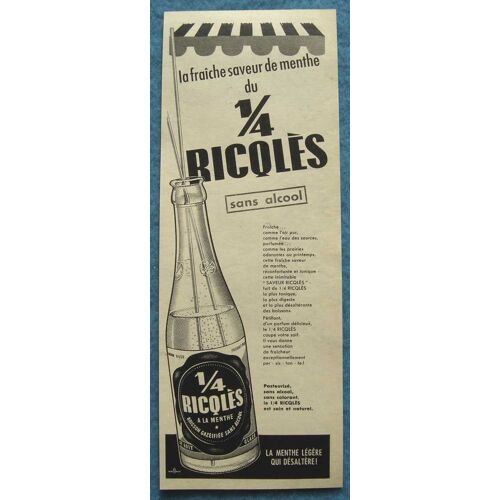 Publicité Papier - Boisson 1/4 Ricqlès De 1958