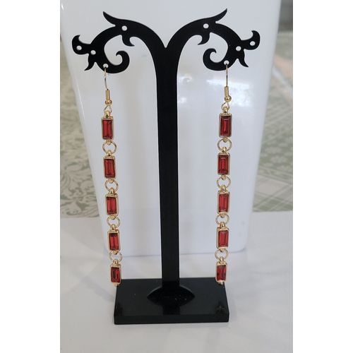 Boucles D'oreilles Pendantes Longiligne Strass Rouge !