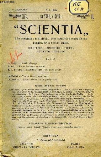 Scientia, Year Xiv, Vol. Xxvii, N° Xciii-1, Serie Ii, 1920, Rivista Internazionale Di Sintesi Scientifica, Revue Internationale De Synthese Scientifique, International Review Of Scientific ...