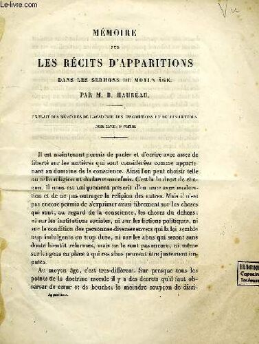 Memoire Sur Les Recits D'apparitions Dans Les Sermons Du Moyen Age