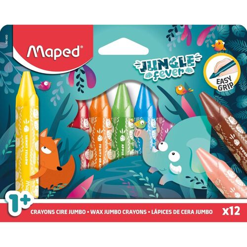 Maped Etui Carton De 12 Crayons Cire Jungle Fever Jumbo