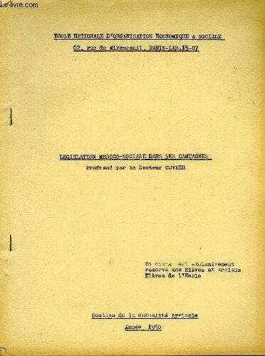 Legislation Medico-Sociale Dans Les Campagnes
