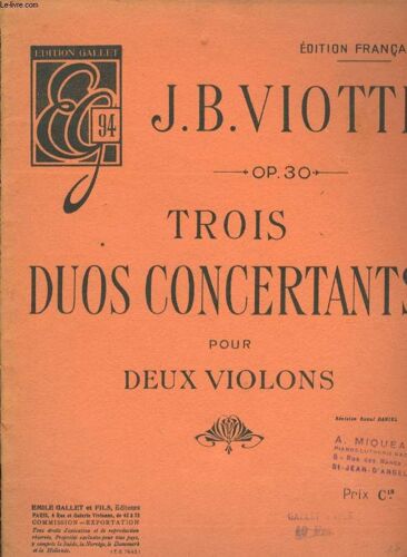 Trois Duos Concertos Pour Deux Violons Op 30