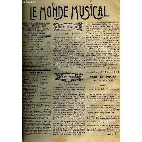 Le Monde Musical 21e Annee N°3 Le Quatuor Lejeune