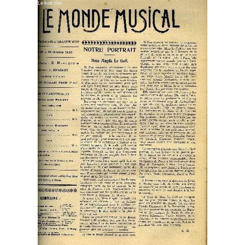 Le Monde Musical 22e Annee N°19 Madame Magda Le Goff