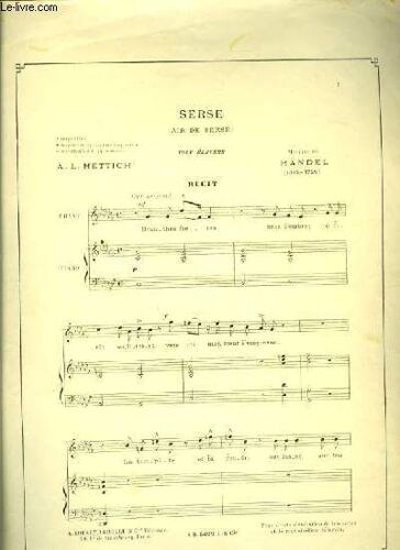 Serse Voix Élevées Recit Pour Chant Et Piano