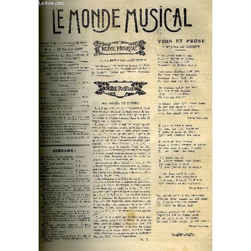 Le Monde Musical 20e Annee N°4 Madame Boyer De Lafory