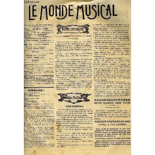 Le Monde Musical 20e Annee N°6 Moriz Rosenthal