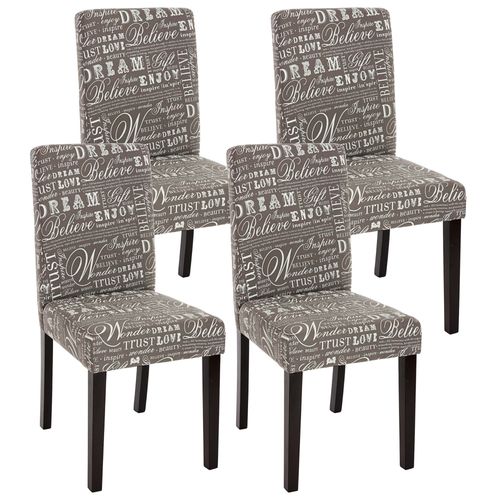 Lot De 4 Chaises De Séjour Littau   Tissu Gris Words Fabric, Pieds Foncés