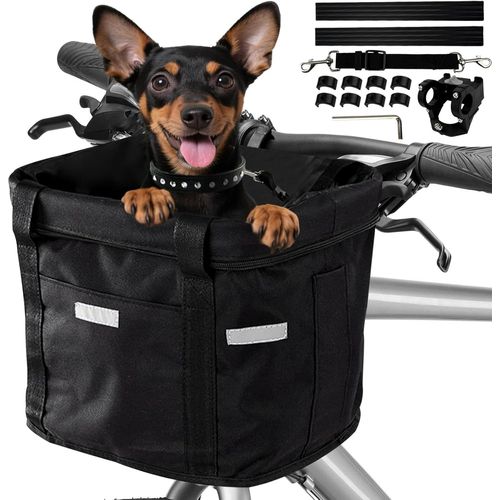 Panier Vélo Avant,Amovible Vélo Guidon Panier,Panier Vélo Chien Mit Cadre En Alliage D'aluminium Pour Vtt,Pique-Nique,Shopping,Petit Animal Domestique (Schwarz-A)