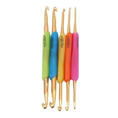 Couleur 5 Pièces Silicone Poignée Bricolage Ensemble D'outils À Tricoter Couleur Double Tête Crochet En Plastique En Aluminium Crochet