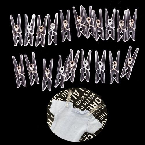 20 Pièces 25m Mini Printemps Clair Transparent Clips Vêtements Photo Papier Cheville Broche Pince À Linge Artisanat Clips Fête Décoration De La Maison