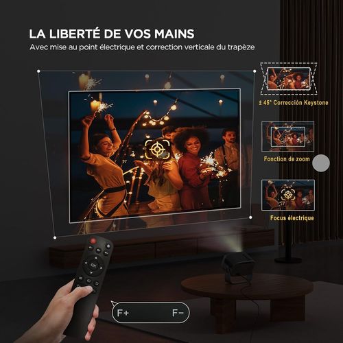 Videoprojecteur¿360°Rotating-Électriquefocus-±45°Correctiontrapézoïdale¿ 18000L 1080P Retroprojecteur- Wifi6 Bluetooth -Mini Videoprojecteur 4K Supportépour Portableprojeteur Video Home Cinéma