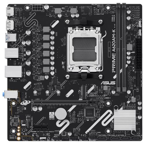 ASUS PRIME A620AM-K - Carte-mère - micro ATX - Socket AM5 - AMD A620A Chipset - USB 3.2 Gen 1 - Gigabit LAN - carte graphique embarquée (unité centrale requise) - audio HD (8 canaux)