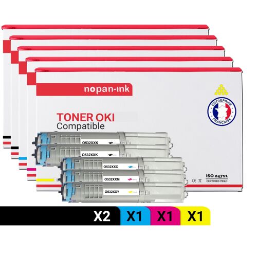 5 Toner pour OKI 46490608 Black x2 + Cyan + Magenta + Jaune BK:7000 CMY:6000 Pages avec OKI C 532 DN OKI C 542 DN OKI MC 563 DN OKI MC 573 DN