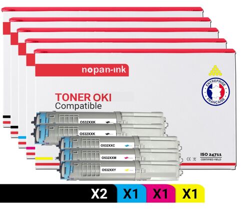 5 Toner pour OKI 46490608 Black x2 + Cyan + Magenta + Jaune BK:7000 CMY:6000 Pages avec OKI C 532 DN OKI C 542 DN OKI MC 563 DN OKI MC 573 DN
