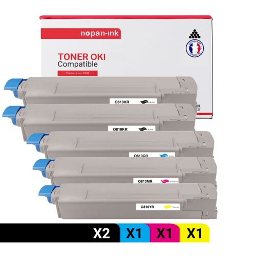 5 Toner pour OKI 44059108 Black x2 + Cyan + Magenta + Jaune 8000 Pages avec OKI C 810 CDTN OKI C 810 DN OKI C 810 N OKI C 830 CDTN OKI C 830 DN OKI C 830 DTN OKI C 830 N OKI C 830 Series
