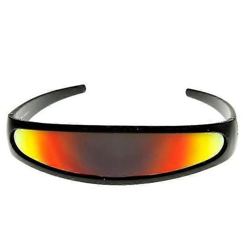 Lunettes De Soleil Futuristes Étroites À Effet Miroir Coloré Cyclope Jaune Feu Aucun