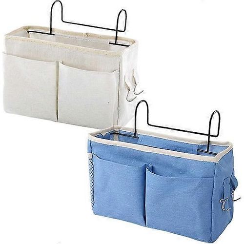 Lit Mezzanine, Lit De Rangement, Table De Chevet, Sac De Rangement Suspendu, 2 Pièces, Blanc/Bleu, Panier De Lit Suspendu, Table De Chevet