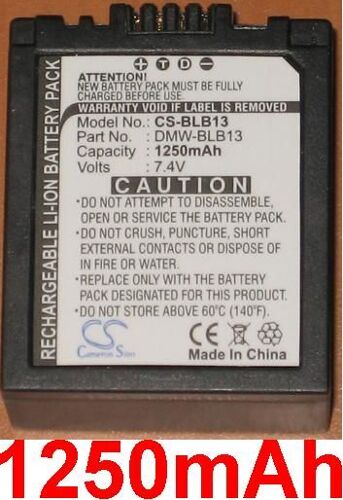 Batterie Pour PANASONIC DMW-BLB13 DMW-BLB13GK DMW-BLB13E, LUMIX DMC-G1 SLR, **1250mAh**