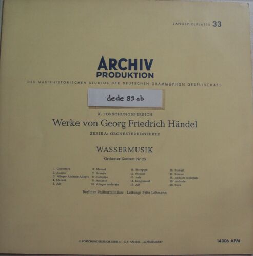 Wassermusik - Water Music - Mûsica De Agua . (Concert De Musique Orchertrale N°25) . Georg Friedrich Händel