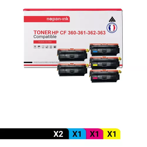 NOPAN-INK - Toner x5 - CF360X (x2) + CF361X + CF363X + CF3 (Noir x2 + Cyan + Magenta + Jaune ) - Compatible pour HP Color LaserJe