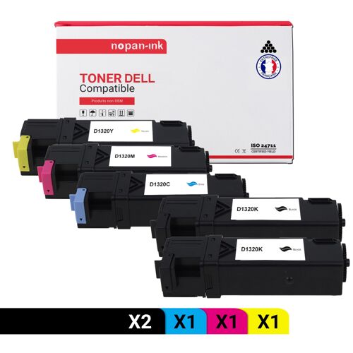 5 Toner pour DELL 593-10258 Black x2 + Cyan + Magenta + Jaune BK:2000 CMY:2000 Pages avec Dell 1320c 1320cn