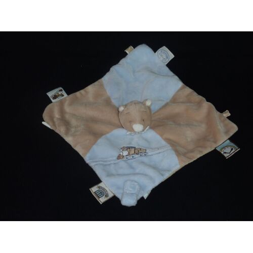 Doudou Plat Koala Bleu Beige Brodé Train Att Tétine Noukie's