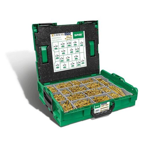 Spax Malette plastique de montage L-BOXX, Kit de vis avec 17 dimensions, Tête fraisée, Cruciforme Z, 4CUT, YELLOX - 5000009164019
