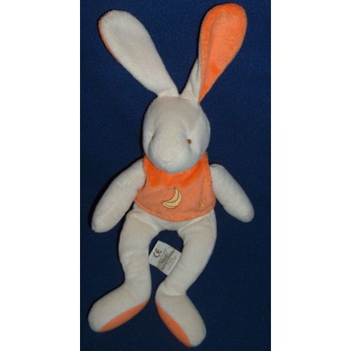 Lapin Doudou Peluche Écru Beige Tee Shirt Orange Banane Brodé Baby Nat 24 Cm